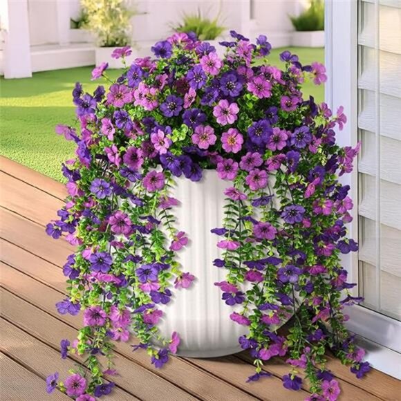 Artificial Hanging Flowers for Outdoors, 2 Pcs Fake Hanging Plant Spring Summer - Picture 7 of 7